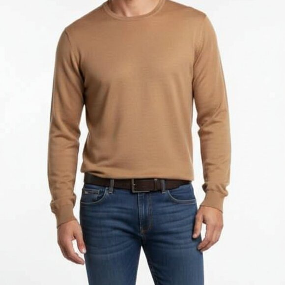 Hugo Boss Italy Made Camel Linen Blend Crewneck Sweater Sz M - Picture 3 of 6